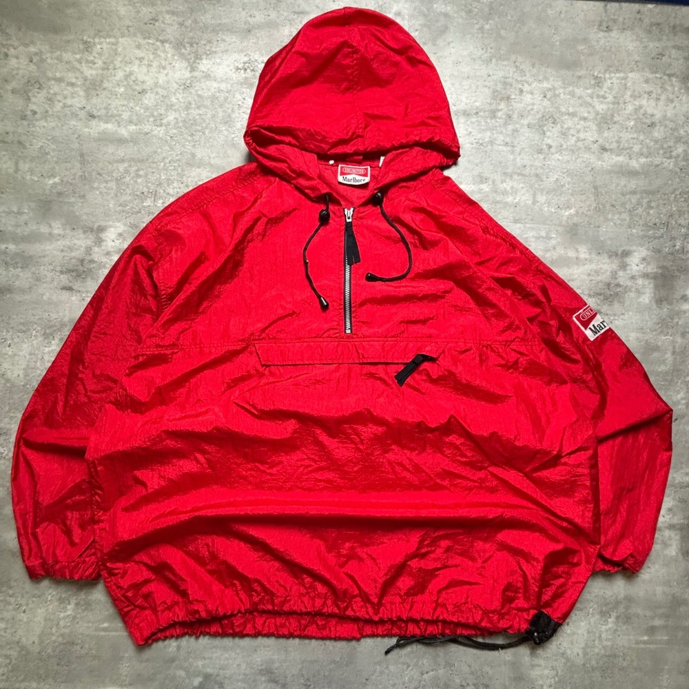 Marlboro Unlimited Anorak Windbreaker Double Extra Large Red Vintage 90s Jacket
